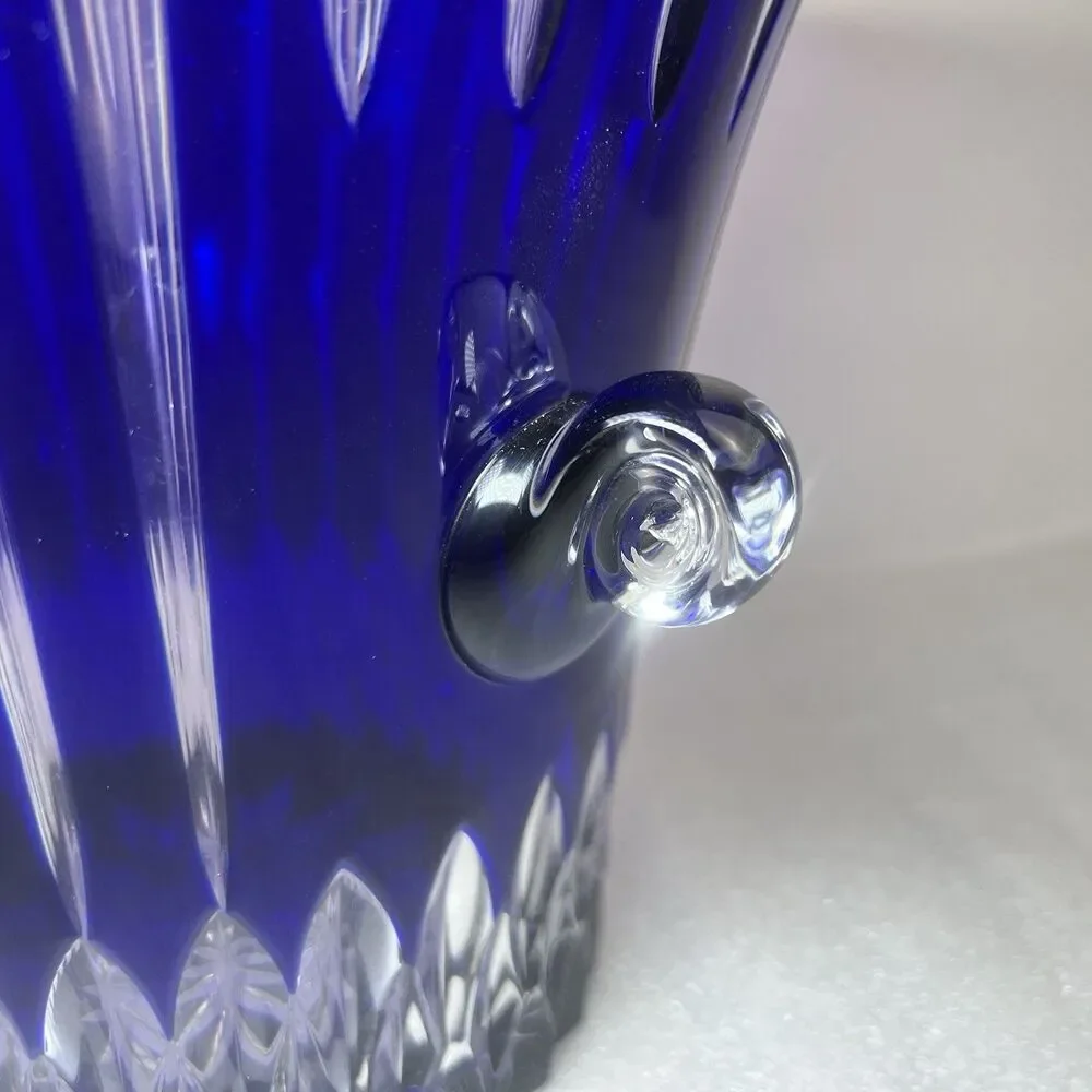 Vtg Ajka Cut-To-Clear Castille Cobalt Blue Hungary 24% Lead Crystal Ice Bucket